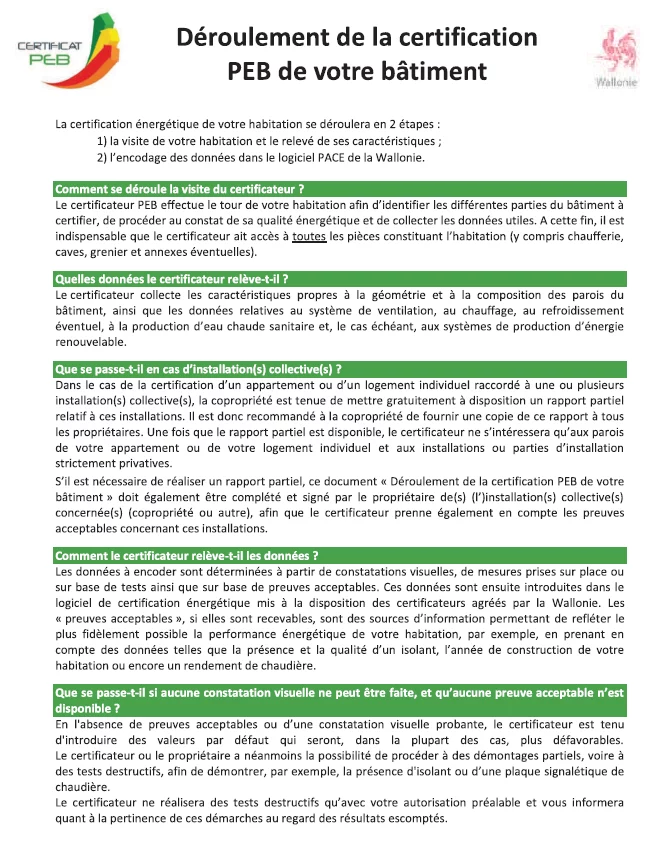 Déroulement du certificat PEB