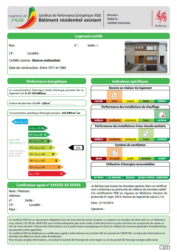 Nouveau certificat PEB